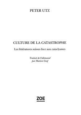 Peter Utz Culture De La Catastrophe