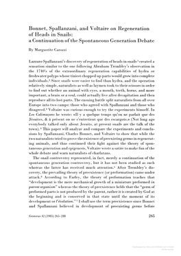 Bonnet, Spallanzani, and Voltaire on Regeneration of Heads in Snails: a Continuation of the Spontaneous Generation Debate