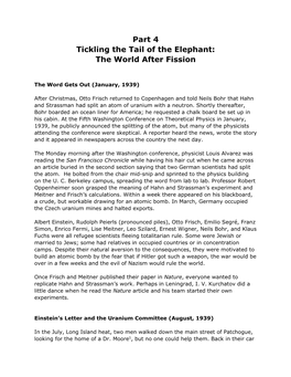Part 4 Tickling the Tail of the Elephant: the World After Fission