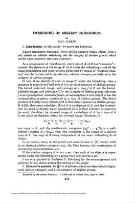 IMBEDDING of ABELIAN CATEGORIES Fo Gi F\ Gi H