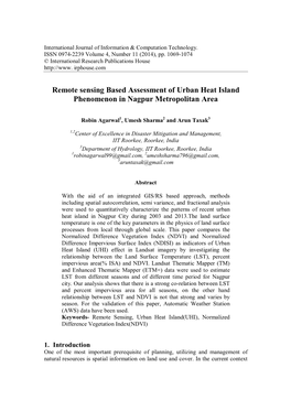 Remote Sensing Based Assessment of Urban Heat Island Phenomenon in Nagpur Metropolitan Area