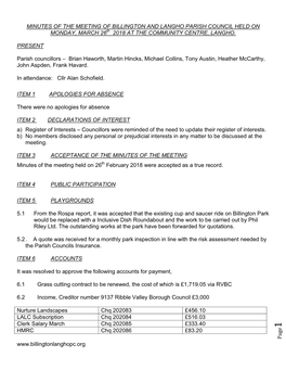 Minutes of the Meetingof Billington and Langho