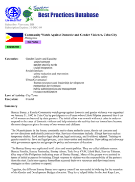 Community Watch Against Domestic and Gender Violence, Cebu City Page 1 of 14