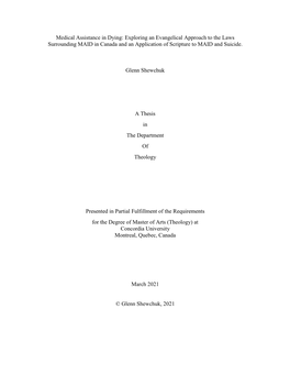 Exploring an Evangelical Approach to the Laws Surrounding MAID in Canada and an Application of Scripture to MAID and Suicide