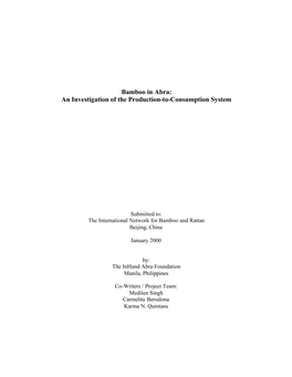 Bamboo in Abra: an Investigation of the Production-To-Consumption System