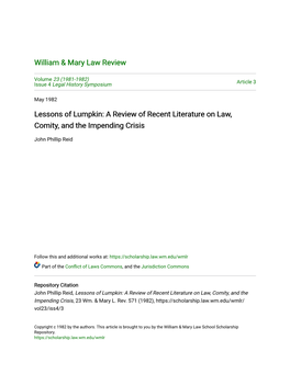 Lessons of Lumpkin: a Review of Recent Literature on Law, Comity, and the Impending Crisis