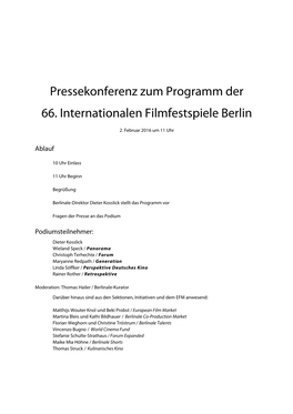 Pressekonferenz Zum Programm Der 66. Internationalen Filmfestspiele Berlin