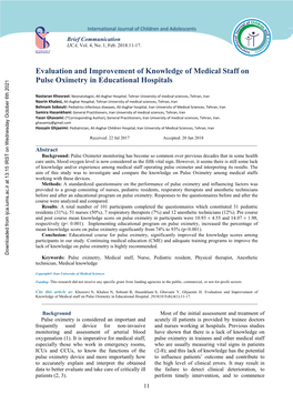 Evaluation and Improvement of Knowledge of Medical Staff on Pulse Oximetry in Educational Hospitals