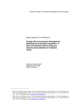 Foreign Direct Investment Strategies by Multinational Automotive Suppliers: a New Link Between Outsourcing and Industry Concentration in Turbulent Times