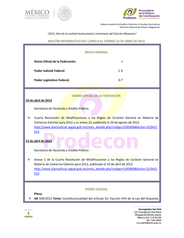 Boletín Informativo Del Lunes 8 Al Viernes 12 De Abril De 2013