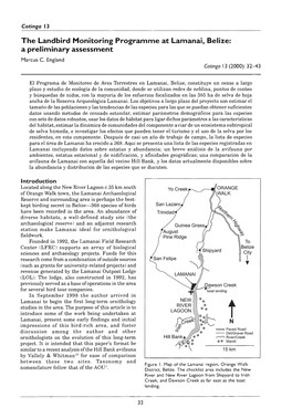 The Landbird Monitoring Programme at Lamanai, Belize: a Preliminary Assessment Marcus C