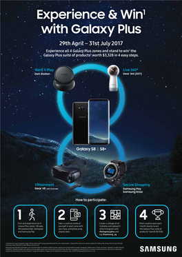 Galaxy Plus 29Th April – 31St July 2017 Experience All 4 Galaxy Plus Zones and Stand to Win1 the Galaxy Plus Suite of Products2 Worth $3,328 in 4 Easy Steps