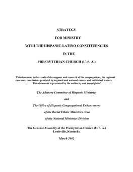 Strategy for Ministry with the Hispanic-Latino Constituencies in The