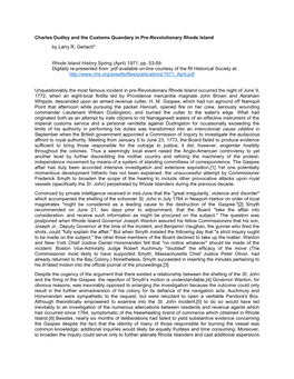 Charles Dudley and the Customs Quandary in Pre-Revolutionary Rhode Island by Larry R