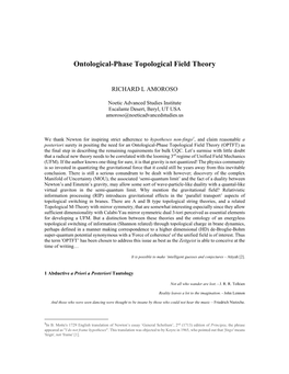 Ontological-Phase Topological Field Theory