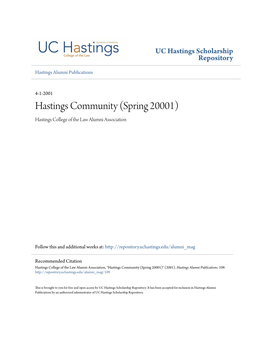 Hastings Community (Spring 20001) Hastings College of the Law Alumni Association