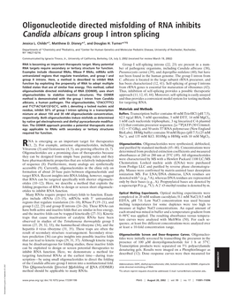 Oligonucleotide Directed Misfolding of RNA Inhibits Candida Albicans Group I Intron Splicing