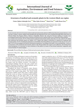 Internat Onal Journal of Agr Culture, Env Ronment and Food Sc Ences