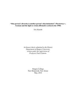 Piscataway V. Taxman and the Fight to Retain Affirmative Action in the 1990S