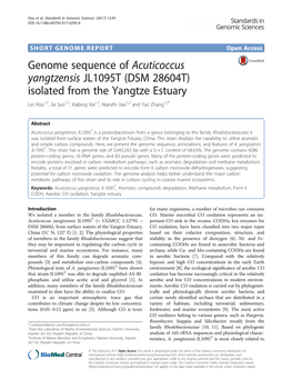 Genome Sequence of Acuticoccus Yangtzensis JL1095T (DSM 28604T