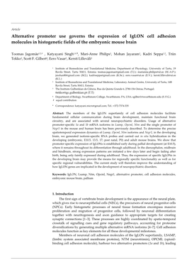 Alternative Promoter Use Governs the Expression of Iglon Cell Adhesion Molecules in Histogenetic Fields of the Embryonic Mouse Brain