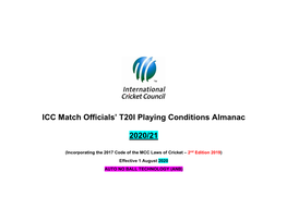 ICC Match Officials' T20I Playing Conditions Almanac 2020/21