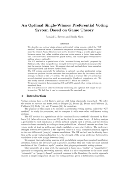 An Optimal Single-Winner Preferential Voting System Based on Game Theory