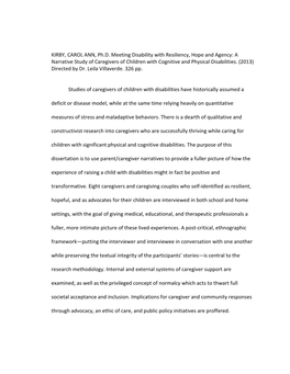 A Narrative Study of Caregivers of Children with Cognitive and Physical Disabilities