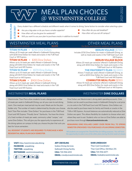 Meal Plan Choices Westminster College @ 2021-2022