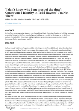 Constructed Identity in Todd Haynes' 'I'm Not There' Wilkins, Kim