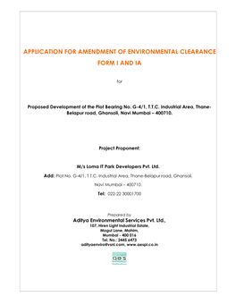 Application for Amendment of Environmental Clearance Form I and Ia