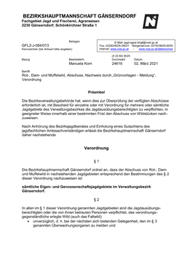 BEZIRKSHAUPTMANNSCHAFT GÄNSERNDORF Fachgebiet Jagd Und Fischerei, Agrarwesen 2230 Gänserndorf, Schönkirchner Straße 1