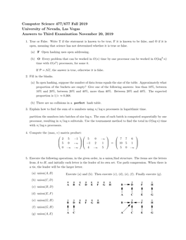 Computer Science 477/677 Fall 2019 University of Nevada, Las Vegas Answers to Third Examination November 20, 2019