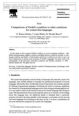 Comparisons of Parikh's Condition to Other Conditions for Context-Free Languages