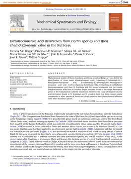 Dihydrocinnamic Acid Derivatives from Hortia Species and Their Chemotaxonomic Value in the Rutaceae