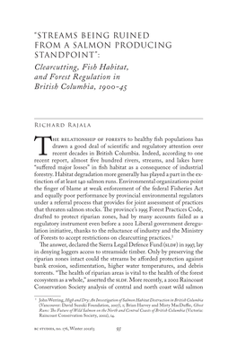 Clearcutting, Fish Habitat, and Forest Regulation in British Columbia, 1900-45