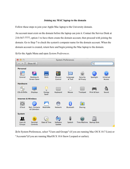 Joining My MAC Laptop to the Domain Follow These Steps to Join Your