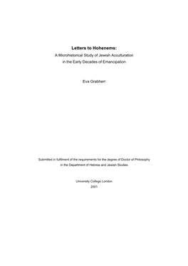 Letters to Hohenems: a Microhistorical Study of Jewish Acculturation in the Early Decades of Emancipation