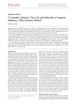 The Life and Afterlife of Ingemar Hedenius, 20Th-Century Atheist