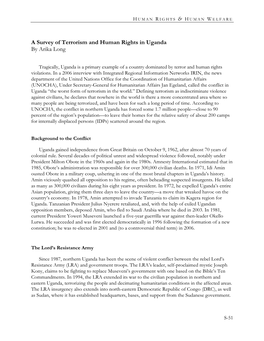 A Survey of Terrorism and Human Rights in Uganda by Arika Long