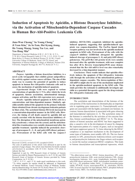 Induction of Apoptosis by Apicidin, a Histone Deacetylase Inhibitor, Via