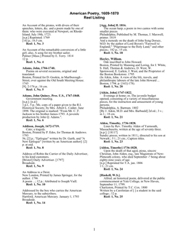 American Poetry, 1609-1870 Reel Listing 1