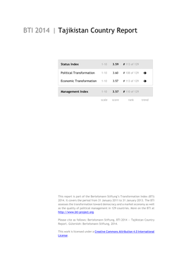 Tajikistan Country Report BTI 2014