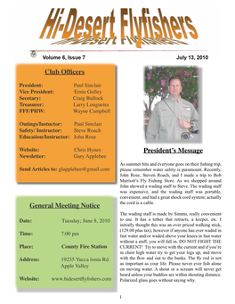 Club Officers General Meeting Notice President's Message