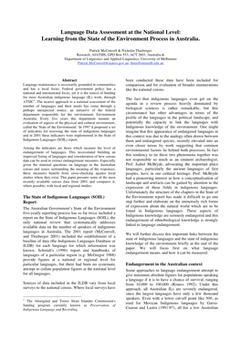 Language Data Assessment at the National Level: Learning from the State of the Environment Process in Australia