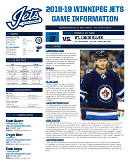 2018-19 Winnipeg Jets Game Information
