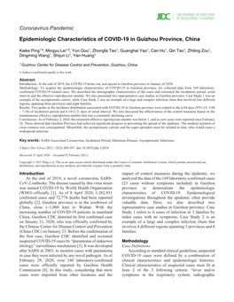 Coronavirus Pandemic Epidemiologic Characteristics of COVID-19 in Guizhou Province, China