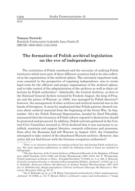 The Formation of Polish Archival Legislation on the Eve of Independence