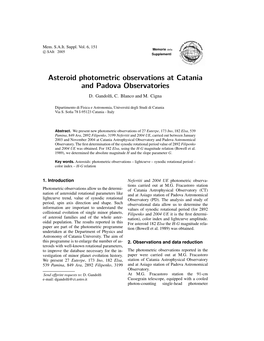 Asteroid Photometric Observations at Catania and Padova Observatories D