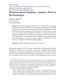 Platonism About Goodness—Anselm's Proof in the Monologion